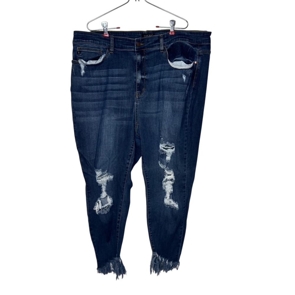 Judy Blue Womens Jeans Distressed Skinny Destroyed JB82141DK-PL Fringe Hem 22W